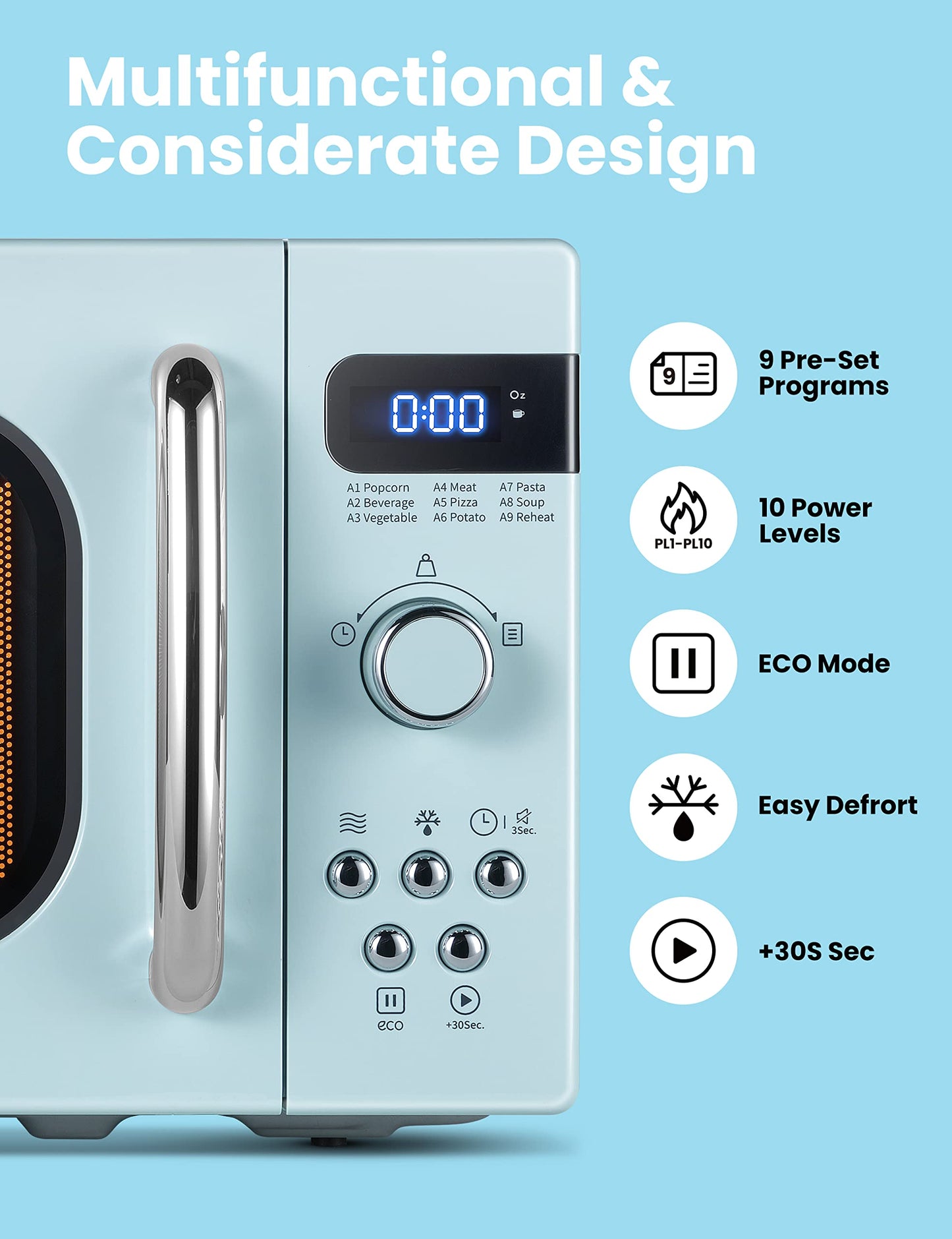 COMFEE' Retro Small Microwave Oven With Compact Size, 9 Preset Menus, Position-Memory Turntable, Mute Function, Countertop Microwave For Small Spaces, 0.7 Cu Ft/700W, Green, AM720C2RA-G