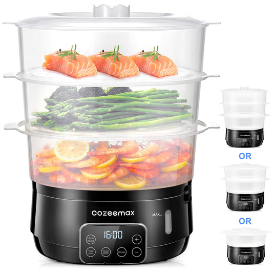 Cozeemax Food Steamer Electric, 13.7QT 3 Tier Digital Vegetable Steamer for Cooking With Appointment 800W, BPA Free, Dishwasher Safe, Auto Shutoff & Boil Dry Protection