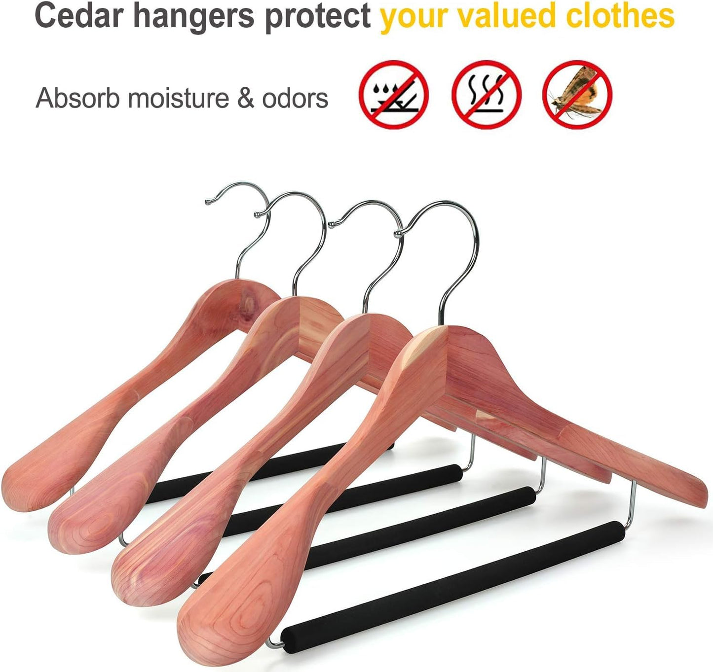 TOPIA HANGER Unfinished American Red Cedar Wood Coat Suit Hangers, Luxury Wooden Jacket Clothes Hangers, Wide Shoulder with Black Padded Pant Bar- 360°Flexible Hook, 6 Pack- Natural- CT07W-6