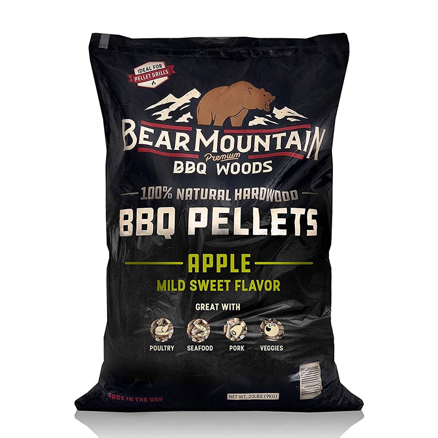 Bear Mountain All Natural Wood Pellets for Smoker, Grill & BBQ, 40 Lbs, Apple