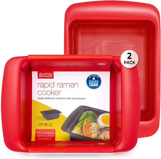 Rapid Ramen Cooker | Microwave Ramen in 3 Minutes | Perfect for Dorm, Small Kitchen, or Office | Dishwasher-Safe, Microwaveable, BPA-Free (Red, 2 Pack)