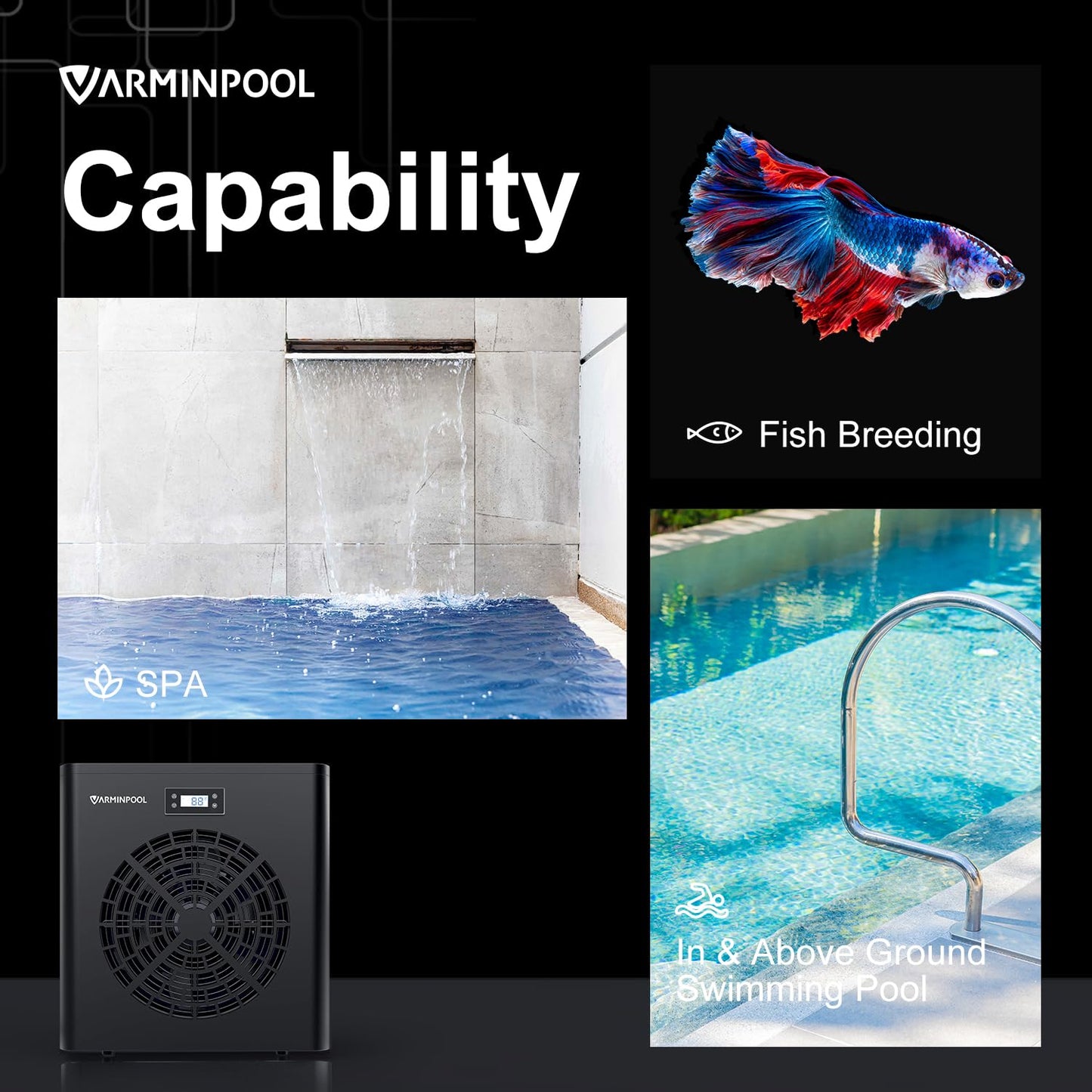 VARMINPOOL 16000BTU Pool Heater for Above Ground Pool Up to 6000 Gallons, WiFi Capable, 110V Pool Heat Pump, Titanium Heat Exchanger, Efficient Inverter, Electric Pool Heaters for Above Ground Pools