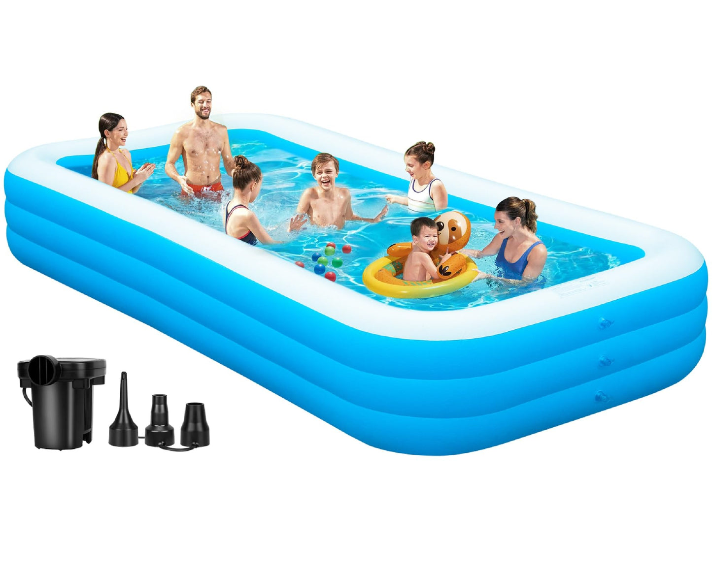 Inflatable Pool with Pump, 130" x 72" x 22" Full-Sized Blow Up Pool for Adults, Enduring Thickened Swimming Pools for Family, Backyard, Garden, Summer Water Party