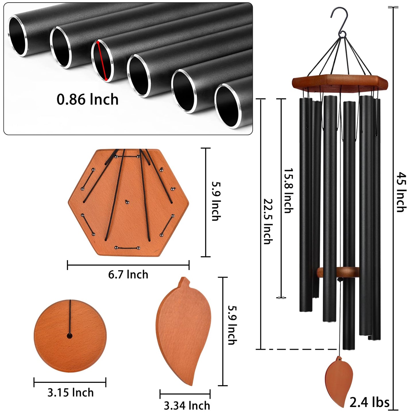 Sympathy Wind Chimes for Outside Deep Tone, Memorial Loss of a Loved, Large Wind Chimes with 6 Thicken Tubes & Hook, Outdoor Gifts Mother, Garden Decor