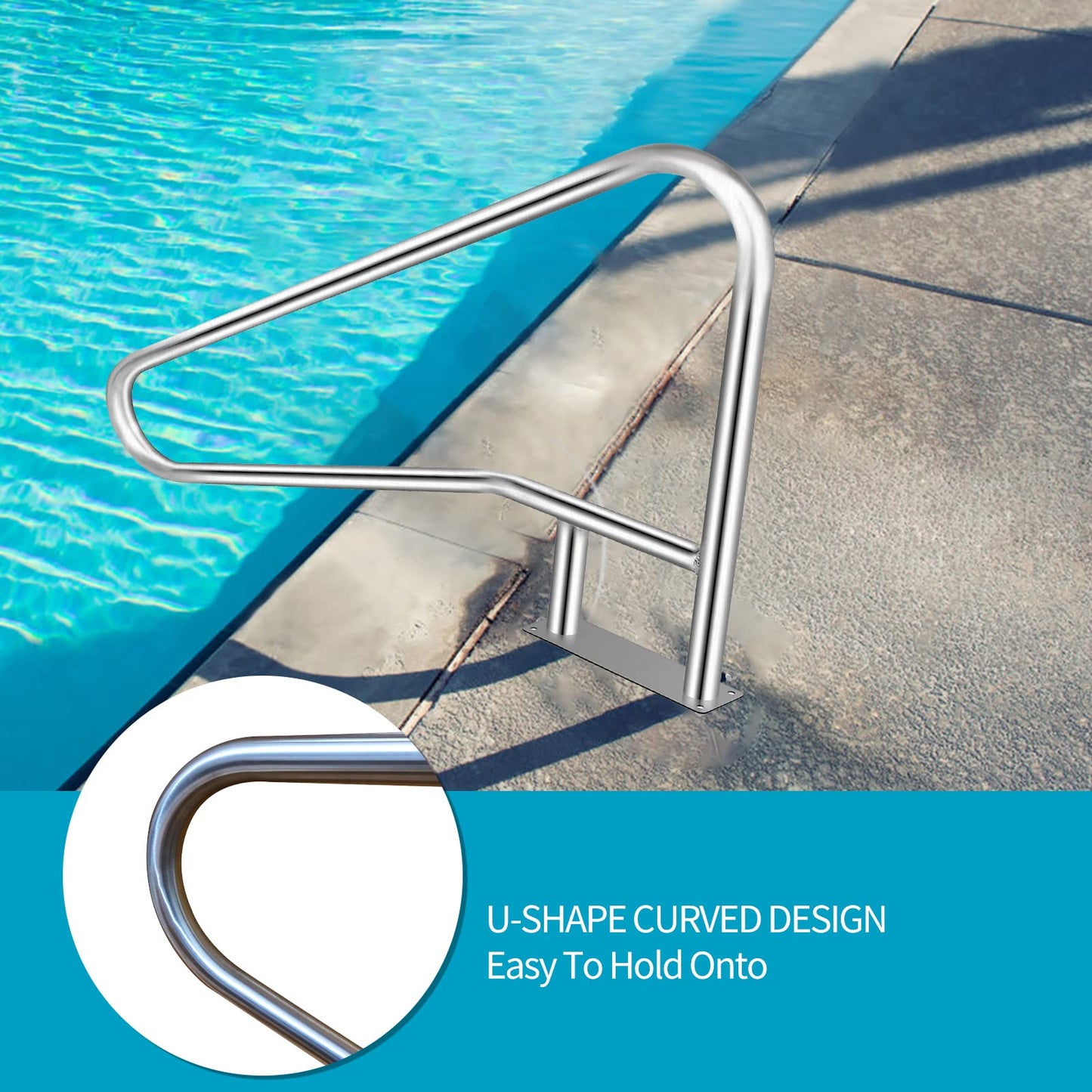 Pool Rail for inground Pools (54x32), 304SS Pool handrail with Nonslip Blue Cover.