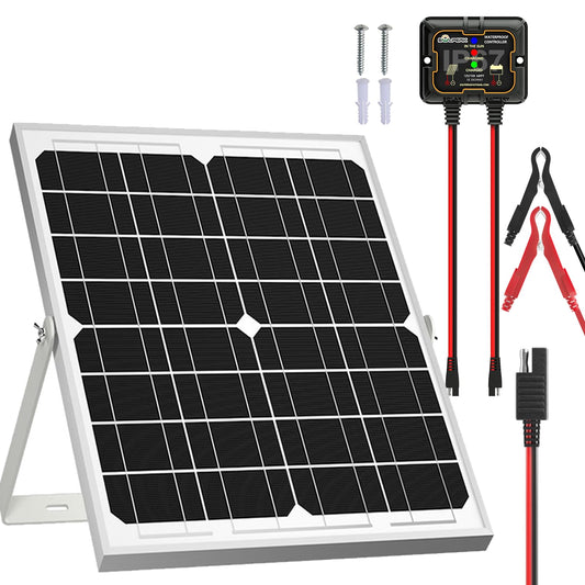 SOLPERK Solar Panel Kit 20W 12V, Solar Battery Trickle Charger Maintainer + Upgrade Controller + Adjustable Mount Bracket for Boat Car RV Motorcycle Marine Automotive