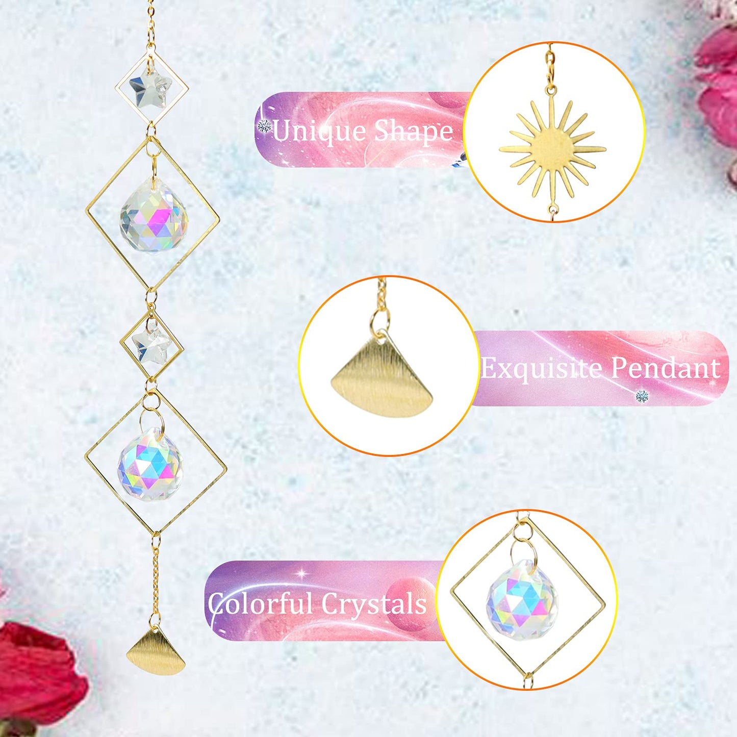 6Pieces Colorful Crystals Suncatcher Hanging Sun Catcher with Chain Pendant Ornament Crystal Balls for Window Home Garden Christmas Day Party Wedding Decoration