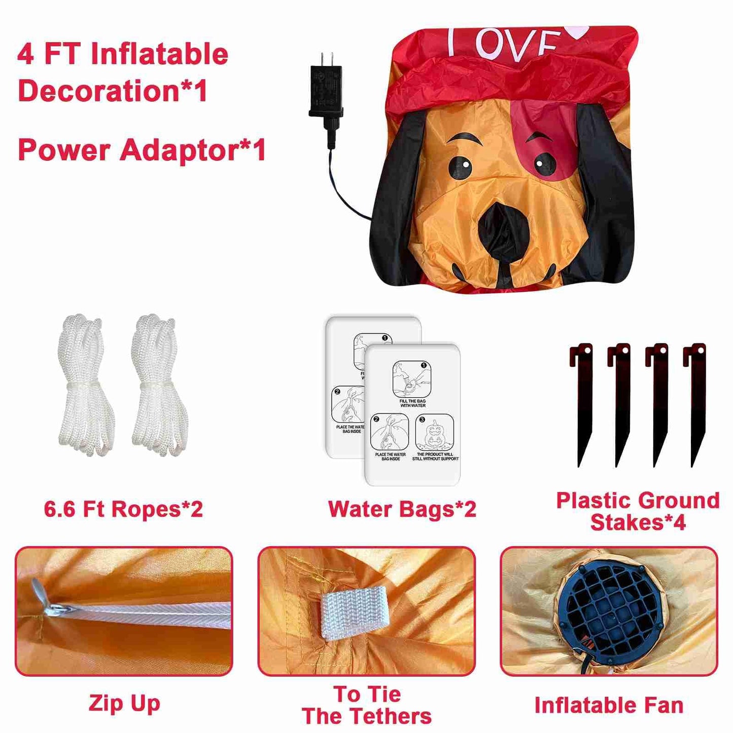 TURNMEON 4 Ft Valentine's Day Inflatables Outdoor Decoration Blow Up Dog Holds Happy Valentine Heart LED Lighted Valentines Decorations Yard Lawn Garden Indoor Home Party Wedding Valentines Decor Gift