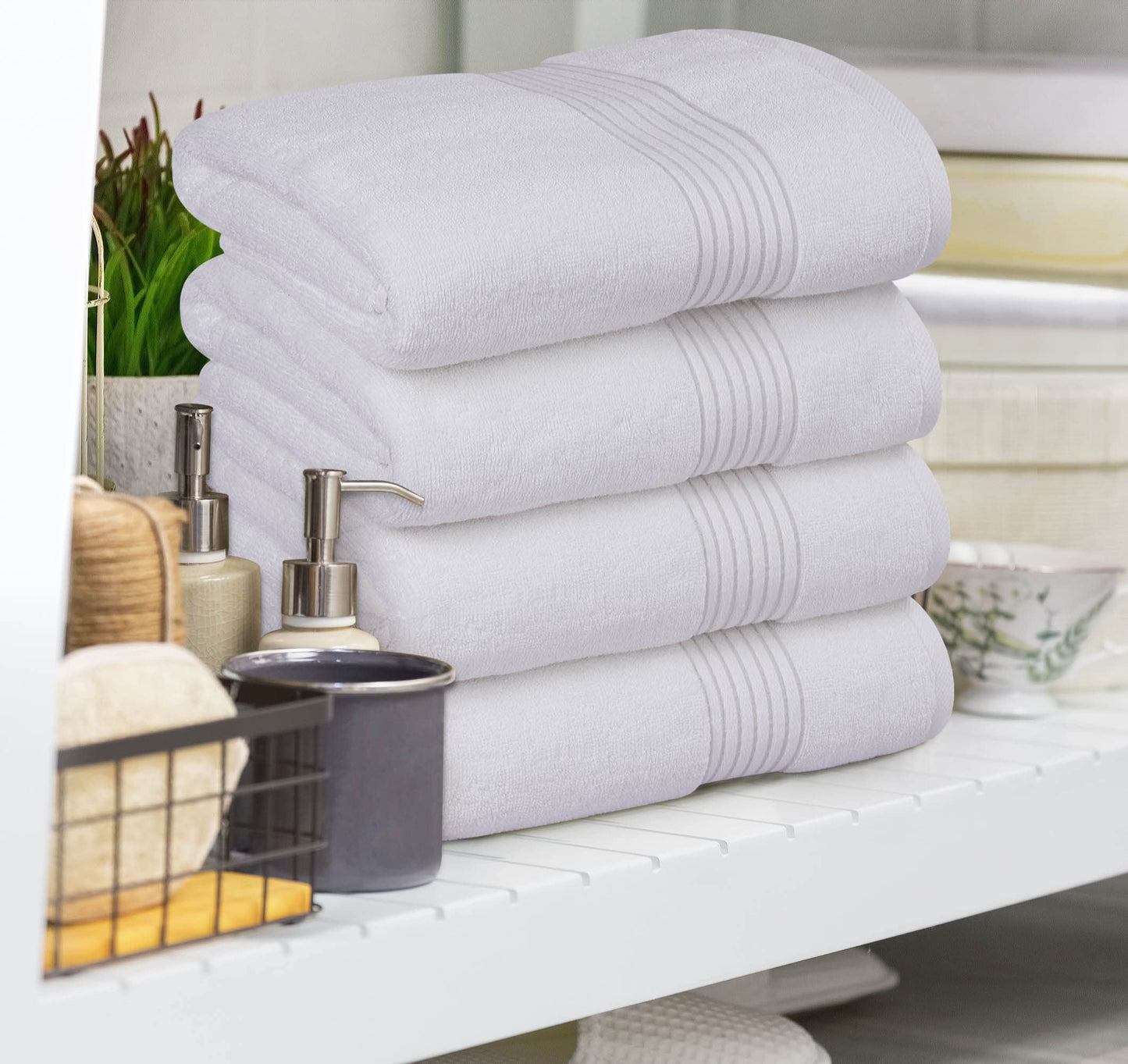 Utopia Towels 4 Pack Bath Towels Set, (27 x 54 Inches) 100% Ring Spun Cotton, Quick Dry, Highly Absorbent, Soft Feel Towels, Perfect for Daily Use (White)