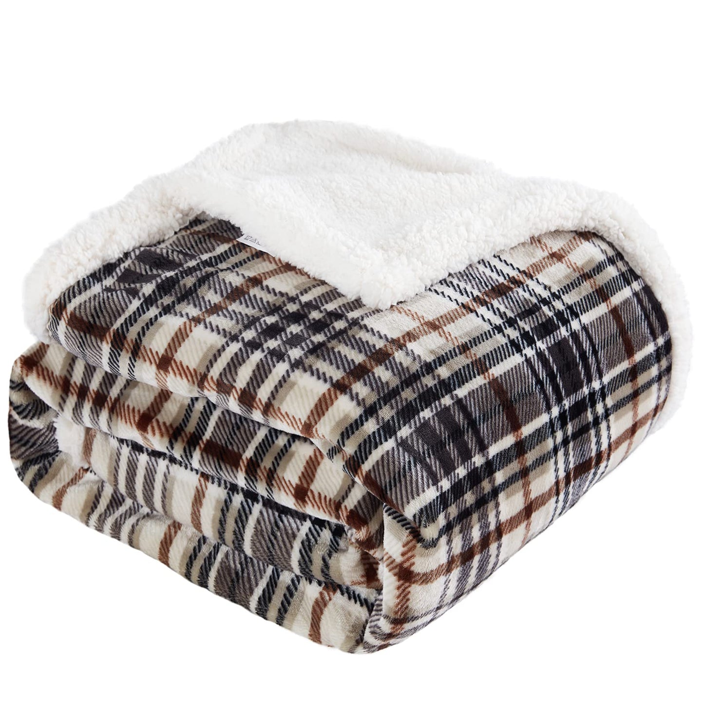 Touchat Sherpa Plaid Throw Blanket, Fuzzy Fluffy Cozy Soft Blanket, Fleece Flannel Plush Twin Size Microfiber Blanket for Couch Bed Sofa (60" X 70", Plaid Brown)