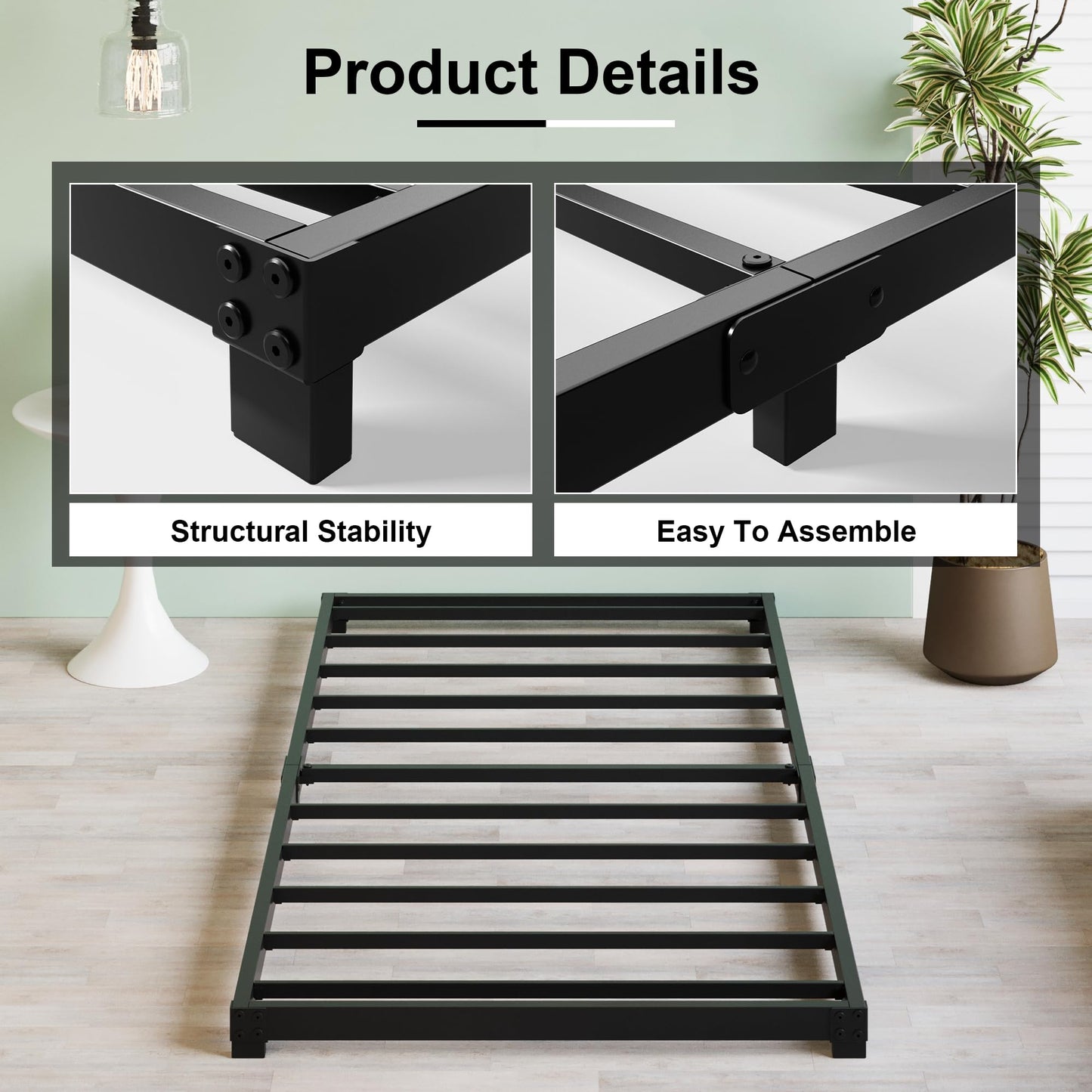 Fly-CTsoar 3 Inch Low Twin Bed Frames Heavy Duty Metal Platform, No Box Spring Needed, Easy Assembly Mattress Foundation, No Noise, Black