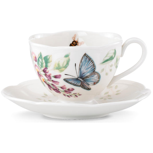 Lenox Porcelain Meadow Cup and Saucer, 1.3 LB, Blue Butterfly