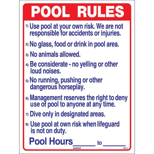 National Stock Sign SW-2 Commercial Pool Rules Sign, 18 by 24-Inch