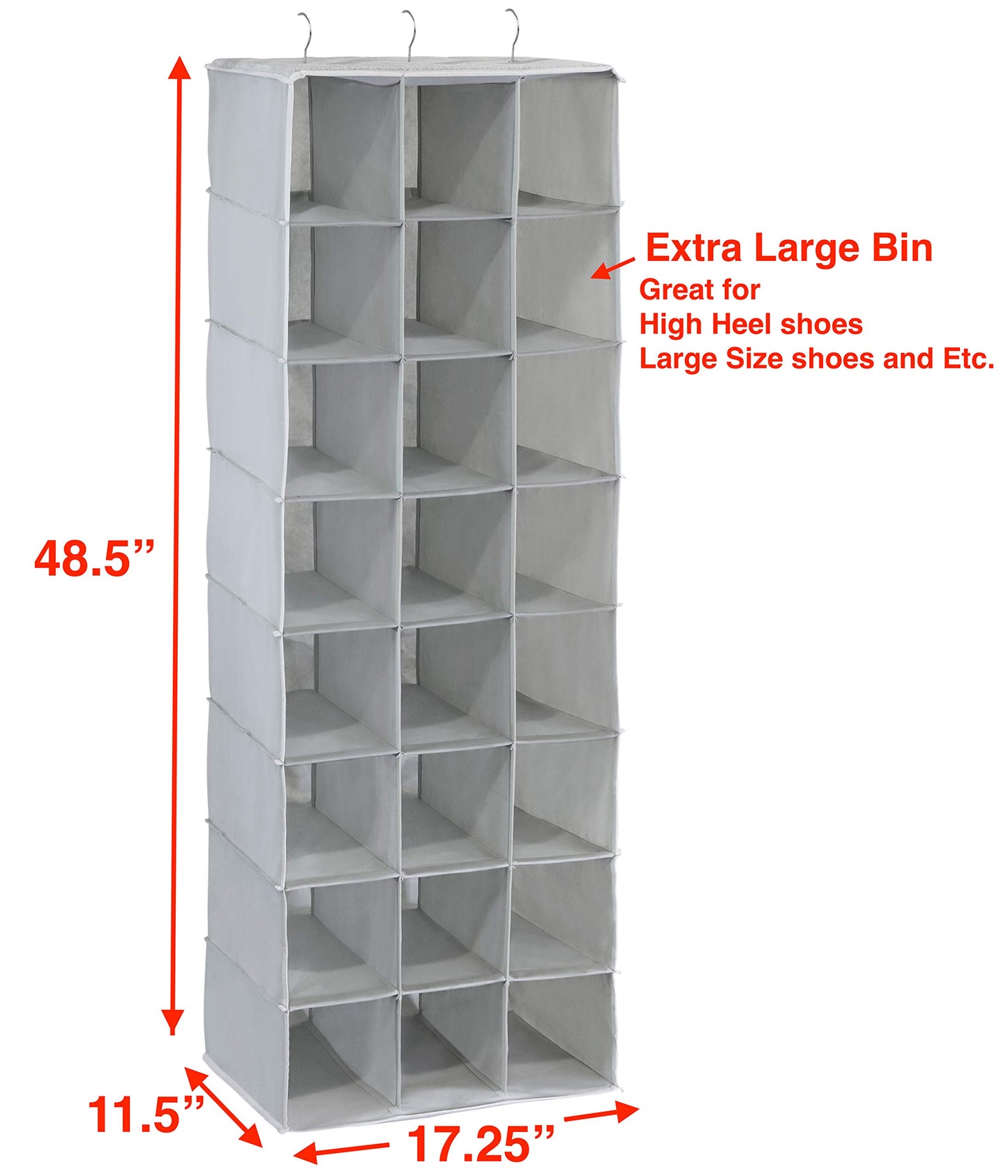 Simple Houseware 24 Section Hanging Shoe Shelves Closet Organizer, Gray