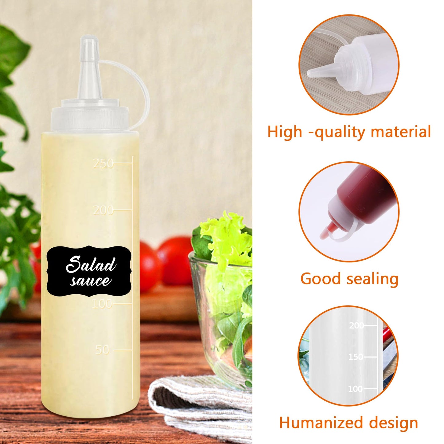 Hajoyful Squeeze Bottle Condiment Squeeze Bottles Plastic ketchup Squeeze Squirt bottle For Sauce, BBQ, Dressing, Paint, Workshop, Pancake Art Dispenser 12 pack 8 OZ