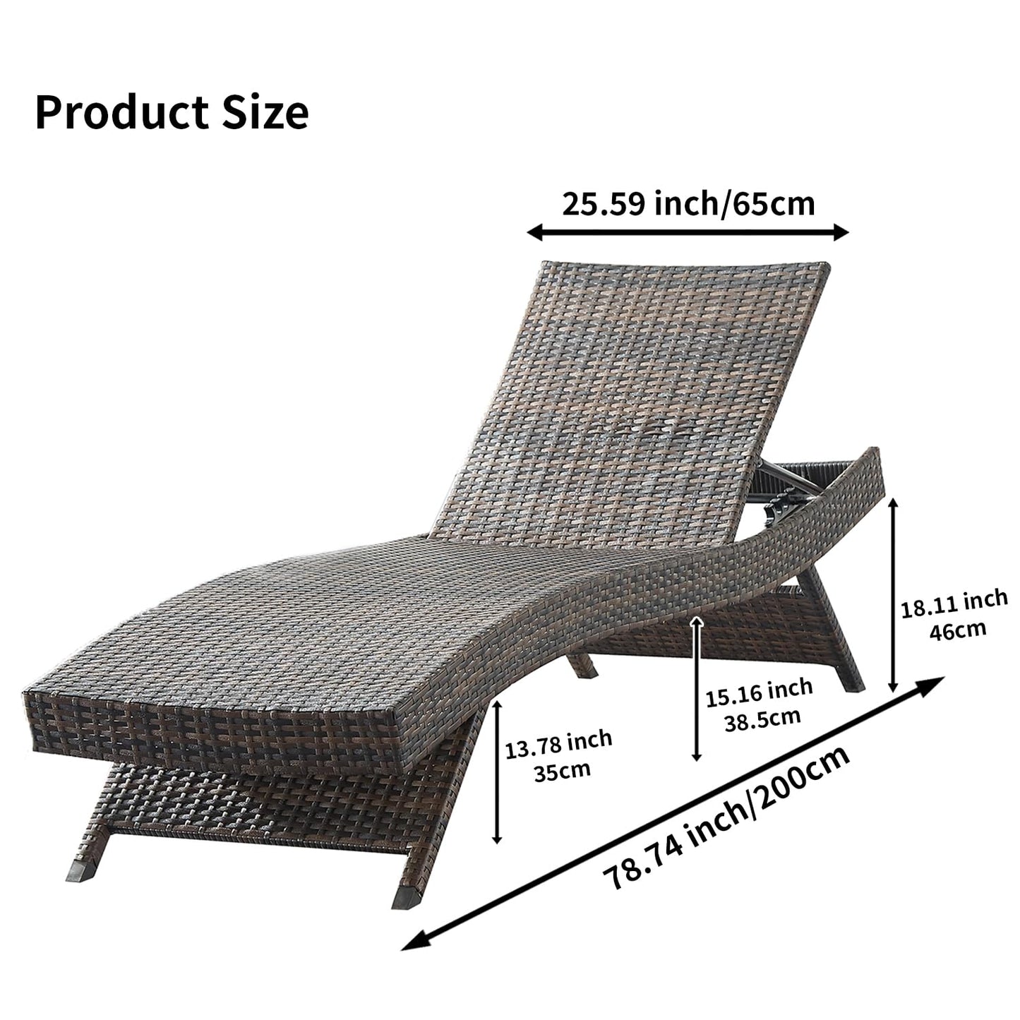 Asifom 79'' Long Reclining Chaise Lounge Set (Set of 2), Outdoor Wicker Reclining Lounge Chair Patio Rattan Double Chaise Lounge Lawn Sunbathing Chairs Beach Pool Backrest Recliners (Set of 2)