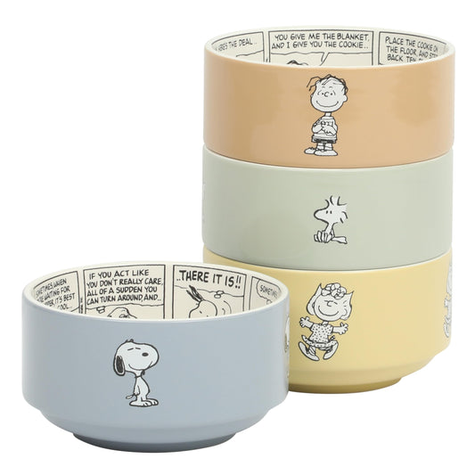 Peanuts Snoopy Bonbon Bites 4 Piece 5.5" Decorated Stoneware Ceramic Stackable Bowl Set