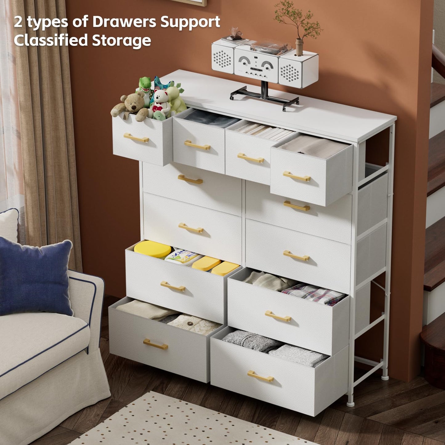 YILQQPER Dresser,White Dresser for Bedroom with 12 Drawers,Tall Dressers for Bedroom,White Fabric Dressers & Chest of Drawers for Bedroom,Closet,Nursery,Girls, White