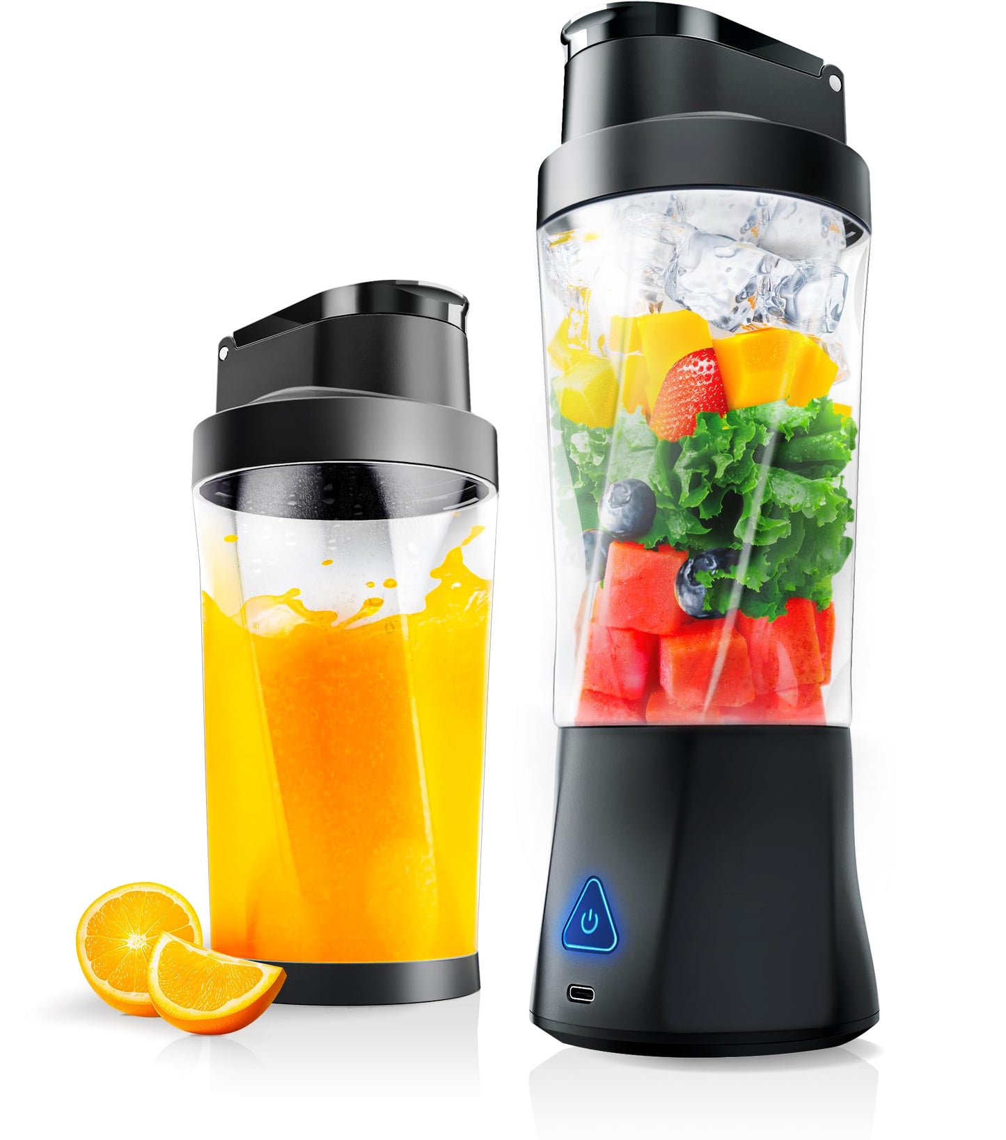 Portable Blender, Cordless, 24oz. Vessel, Personal Blender-for Shakes & Smoothies, BPA Free, Leakproof-Lid & Sip Spout, USB-C Rechargeable & Self Cleaning - Travel Blender with 6 Sharp Blade, Black