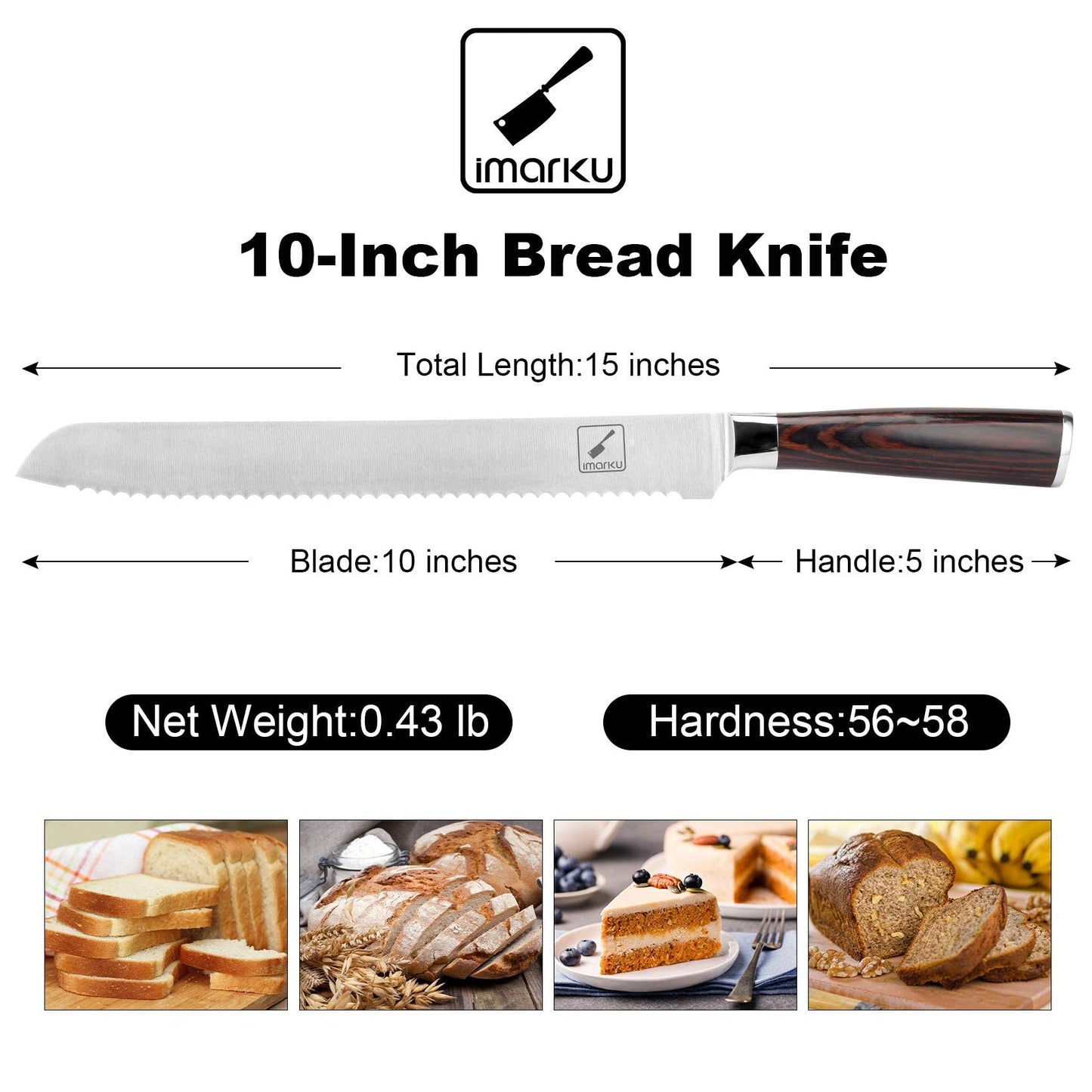 imarku Bread Knife, German High Carbon Stainless Steel Professional Grade Bread Slicing Knife, 10-Inch Serrated Edge Cake Knife, Bread Cutter for Homemade Crusty Bread, Best Christmas Gifts