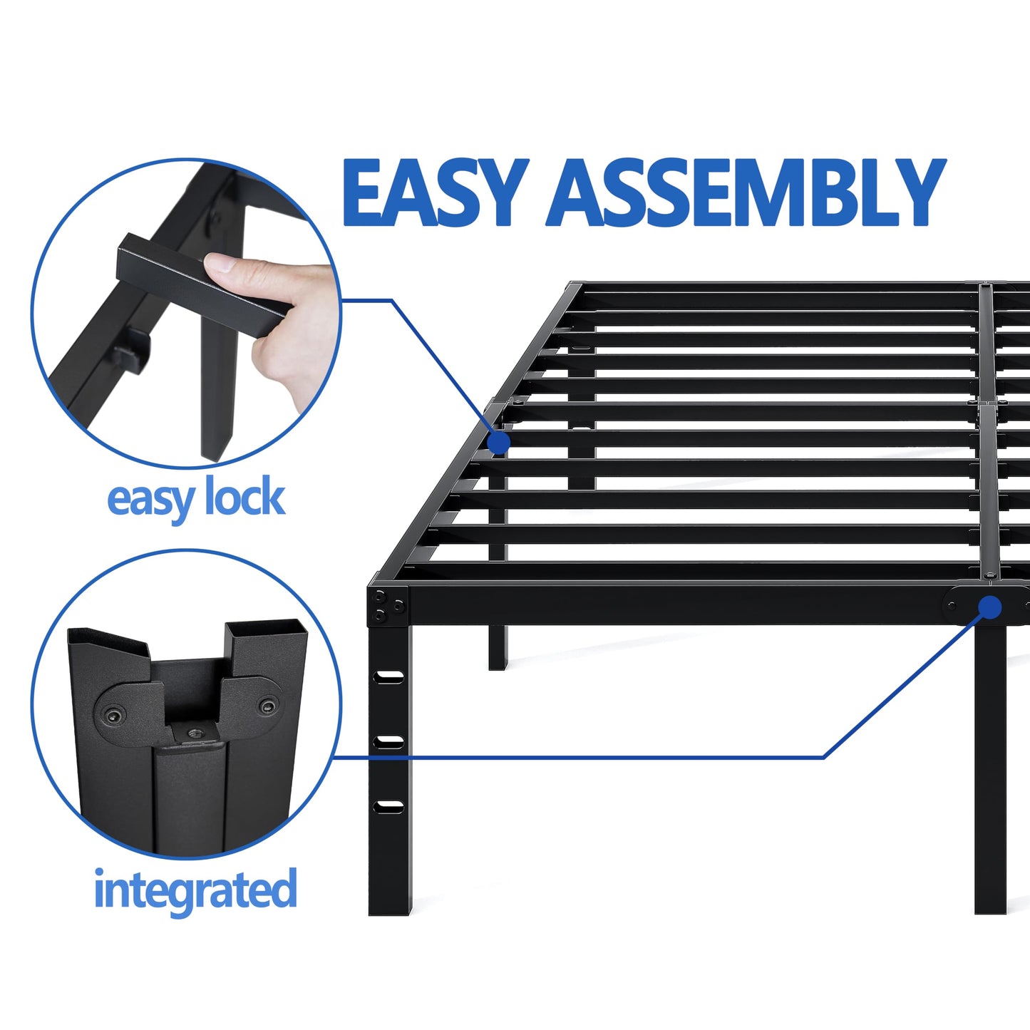 NEW JETO Metal Bed Frame-Simple and Atmospheric Metal Platform Bed Frame, Storage Space Under The Bed Heavy Duty Frame Bed, Sturdy King Size Bed Frame, Suitable for Bedroom, King