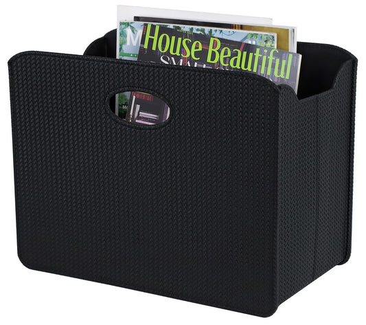 HofferRuffer Magazine Basket Holder, Foldable Magazine Rack, Document File Holder Organizer, File Folder, Newspaper Storage Bin Organizer for Home or Office (BlackWoven)