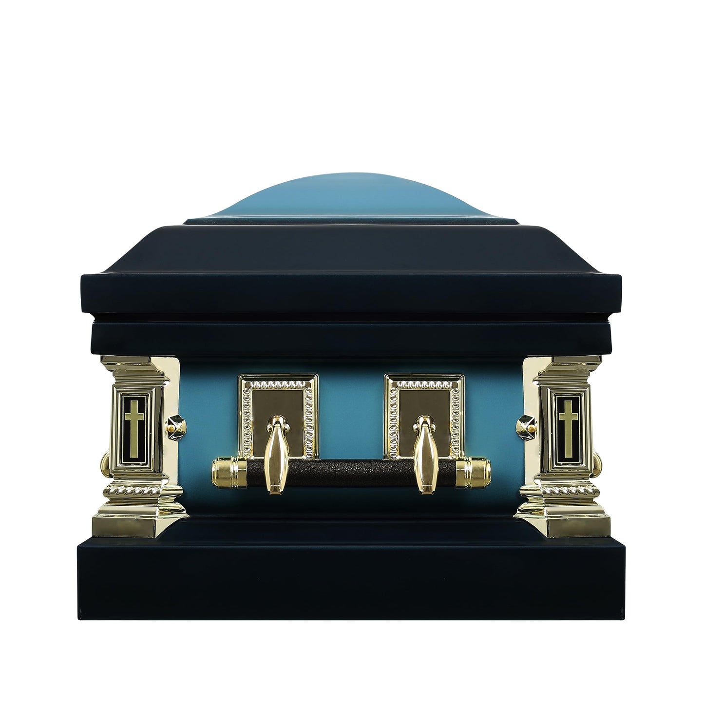 Overnight Caskets in God's Care Metal Funeral Casket with Blue Velvet Interior - 18 Gauge Steel - Fully Appointed Adult Casket - Coffin Featuring Velvet Interior Lining with Pillow and Throw Set