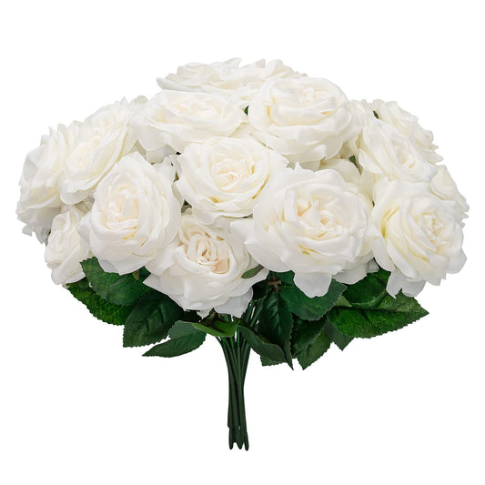 Softflame Artificial/Fake/Faux Flowers - Rose Bunch White Color, Pack of 6, Totally 42 Heads, for Wedding, Home, Party, Restaurant