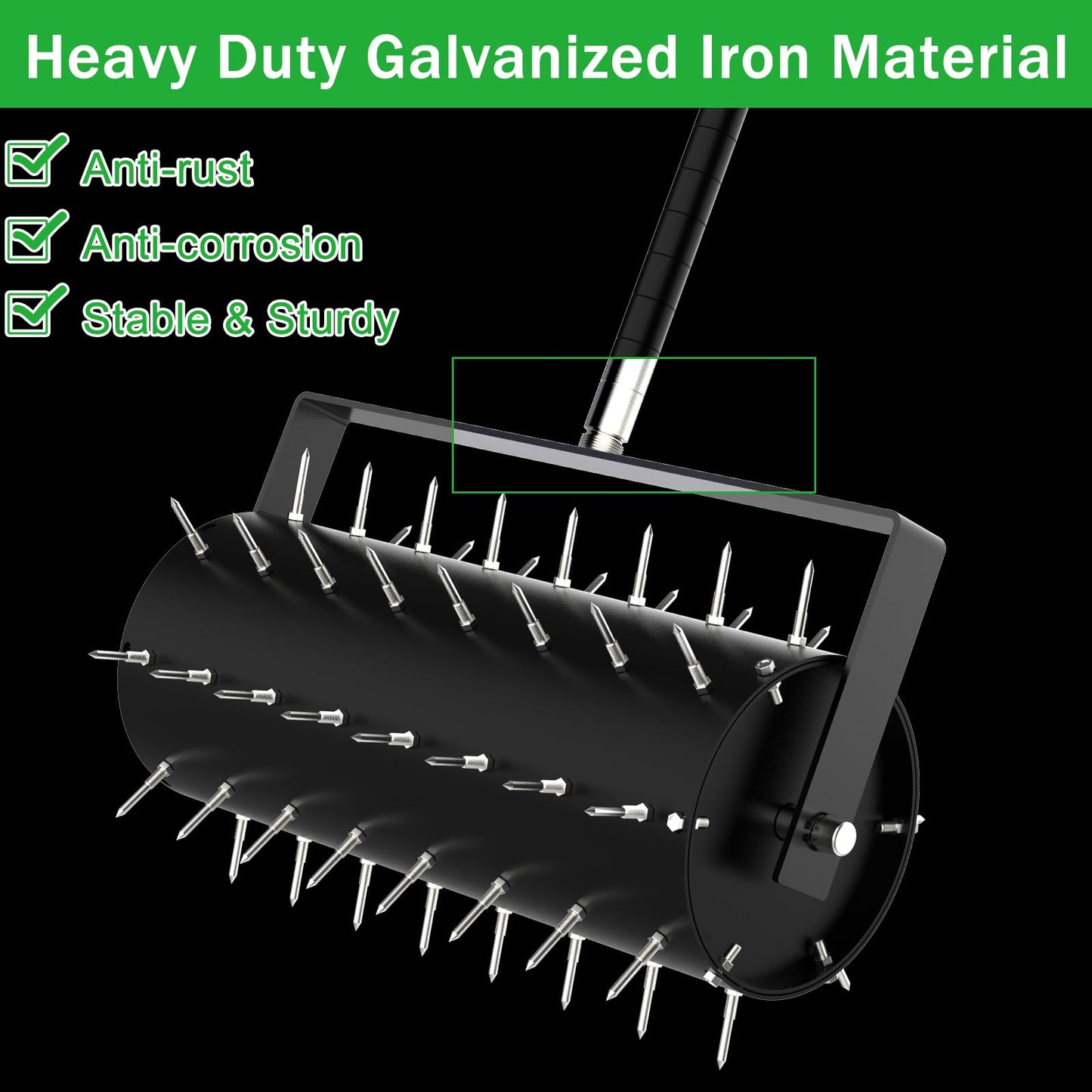 Rolling Lawn Aerator Manual Aeration Tool Heavy Duty Grass Dethatching Aeration Tool with 60 Inch Handle for Yard Garden Lawn Bearing Design, Labor Saving