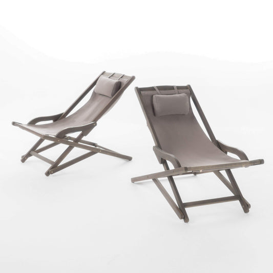 Christopher Knight Home Nikki Outdoor Wood and Canvas Sling Chairs, 2-Pcs Set, Grey