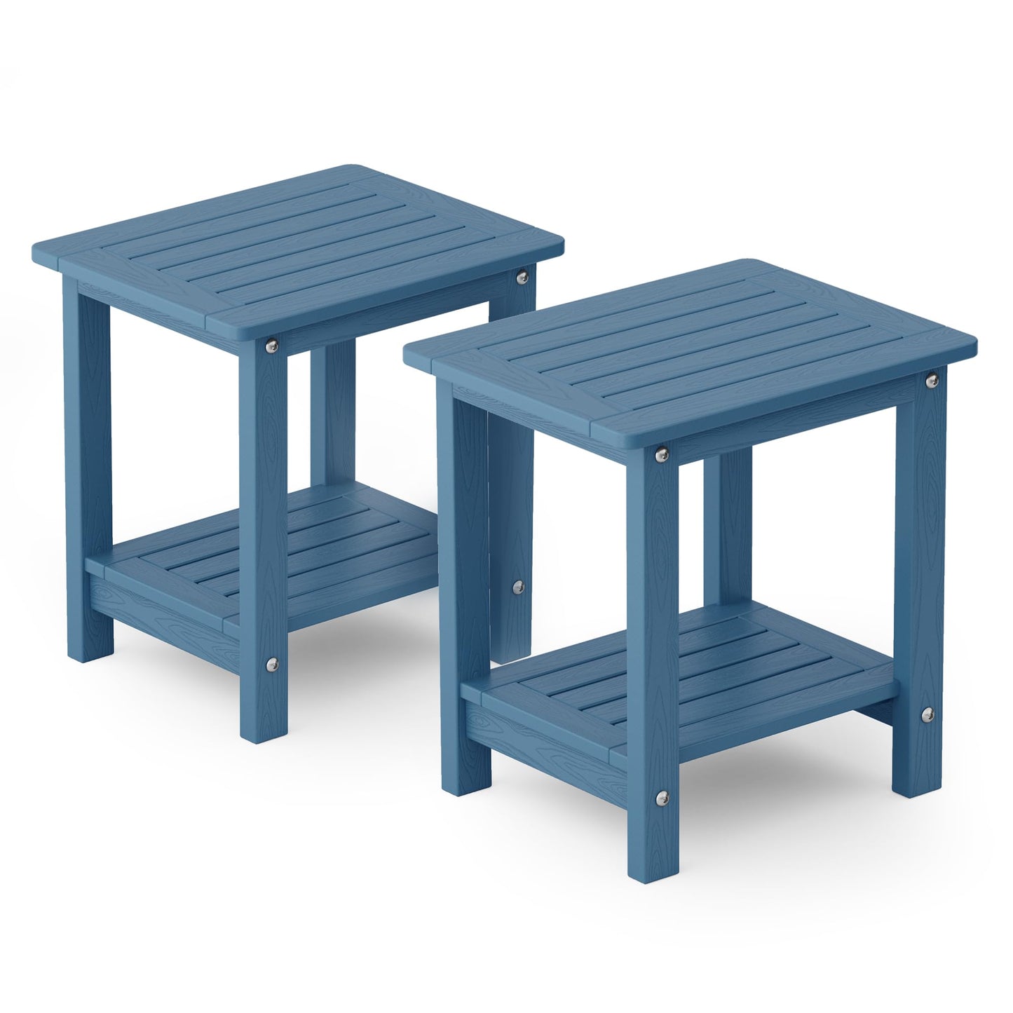 YEFU Small Table Set of 2 Side Tables Outdoor Coffee Table for Patio Living Room Bedroom(Navy blue, double layer)