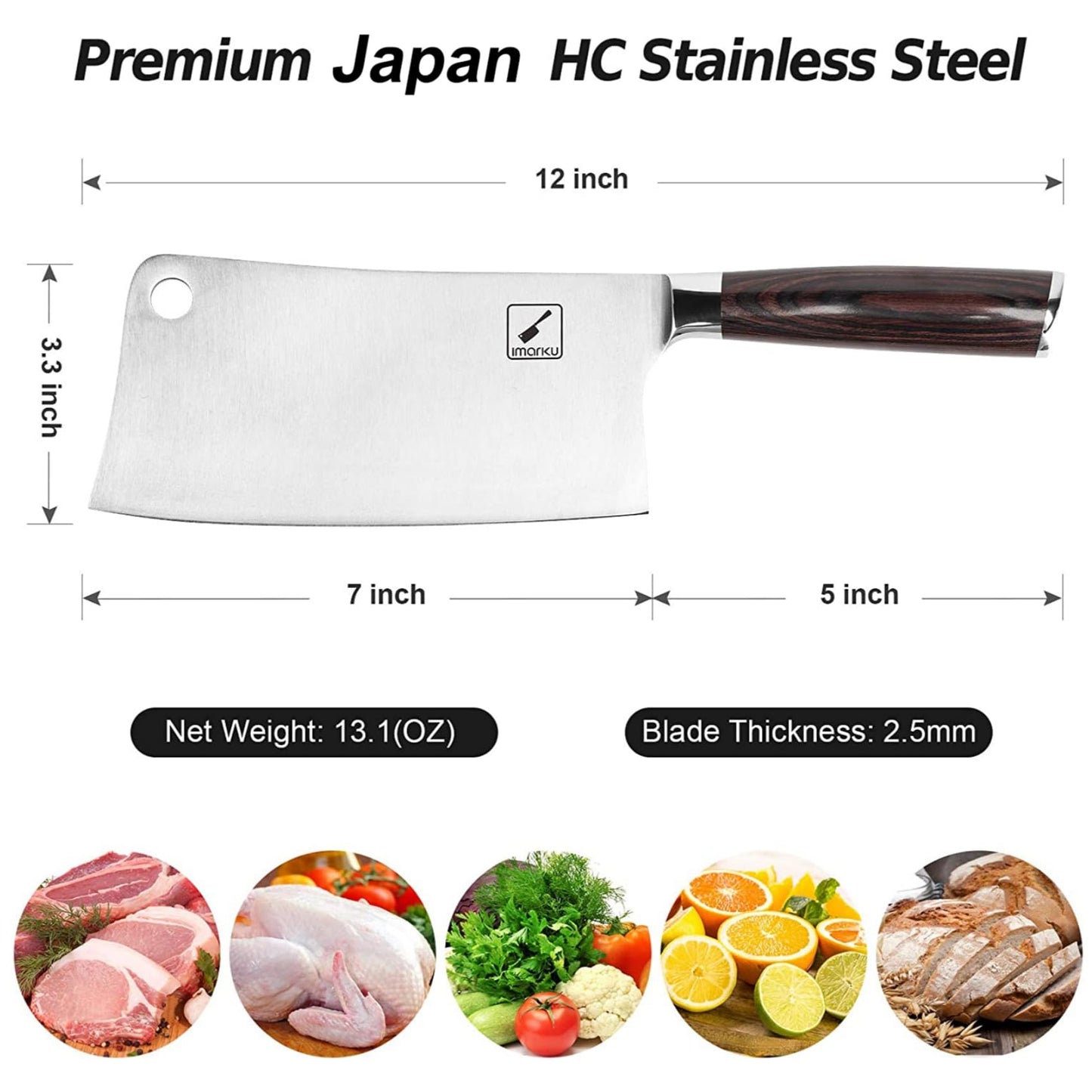 imarku Cleaver Knife 7 Inch Meat Cleaver - SUS440A Japan High Carbon Stainless Steel Butcher Knife with Ergonomic Handle, Ultra Sharp Knife, Kitchen Gadgets for Home/Restaurant, Christmas Gifts