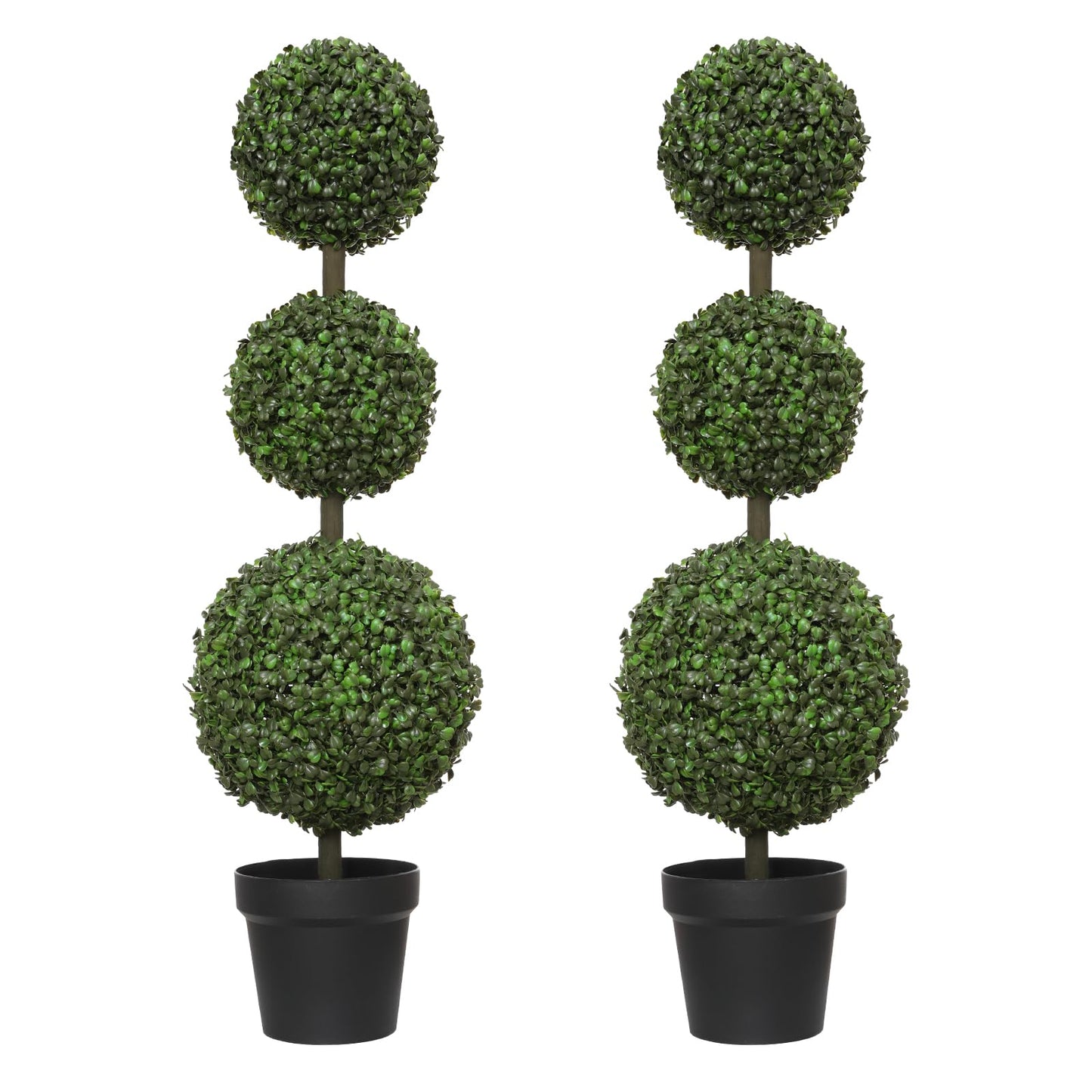 Hobyhoon 3FT Artificial Topiaries - Front Porch Plant, Outdoor Boxwood Topiary Trees Set of 2, Faux Boxwood Plants, Topiary Trees and Outdoor Artificial Plants for Front Porch, Patio and Garden Décor