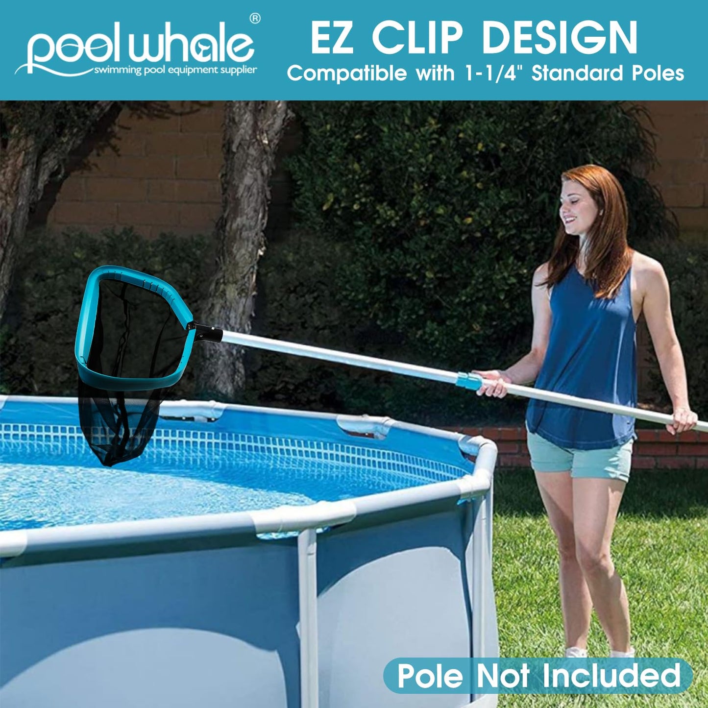 POOLWHALE Pool Skimmer Net Rake, Aluminum Frame Deep Nylon Net, Ultra Fine Mesh Pool Nets for Cleaning Leaves, Debris & Swimming Pool Skimming