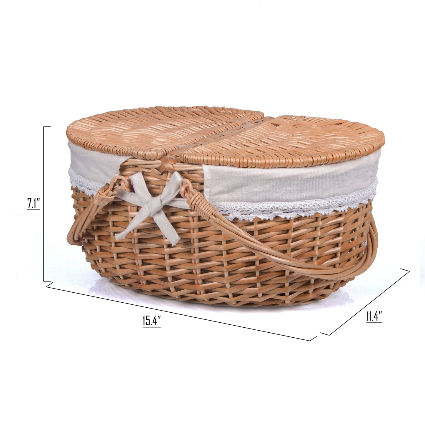 Wicker Picnic Basket with Lid and Handle Sturdy Woven Body with Washable Lining for Easter,Mother's Day,Outdoor Camping