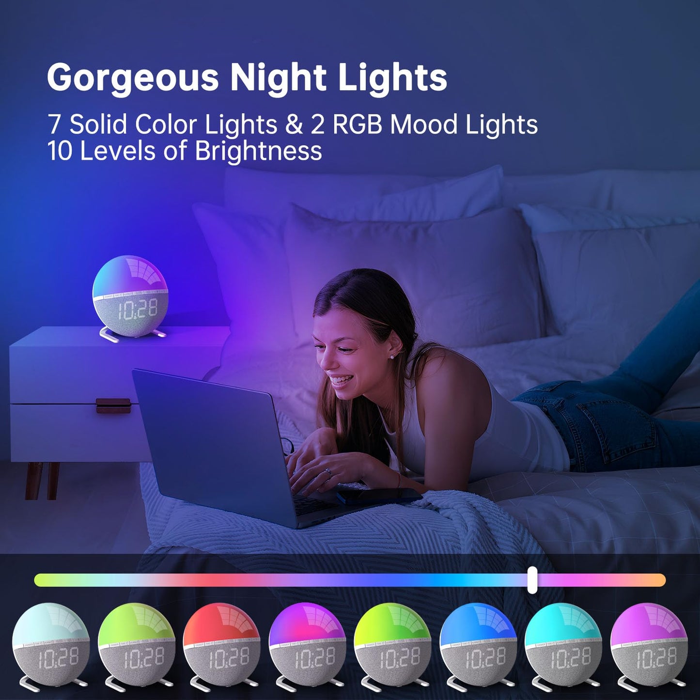 Wake Up Light Sunrise Alarm Clock for Kids, Adults, Heavy Sleepers, Bedroom, Sunlight Alarm Clock with Sunrise Simulation, Snooze, 7 Ringtones, Sleep Aid, 9 Colors Night Light, Ideal for Gift