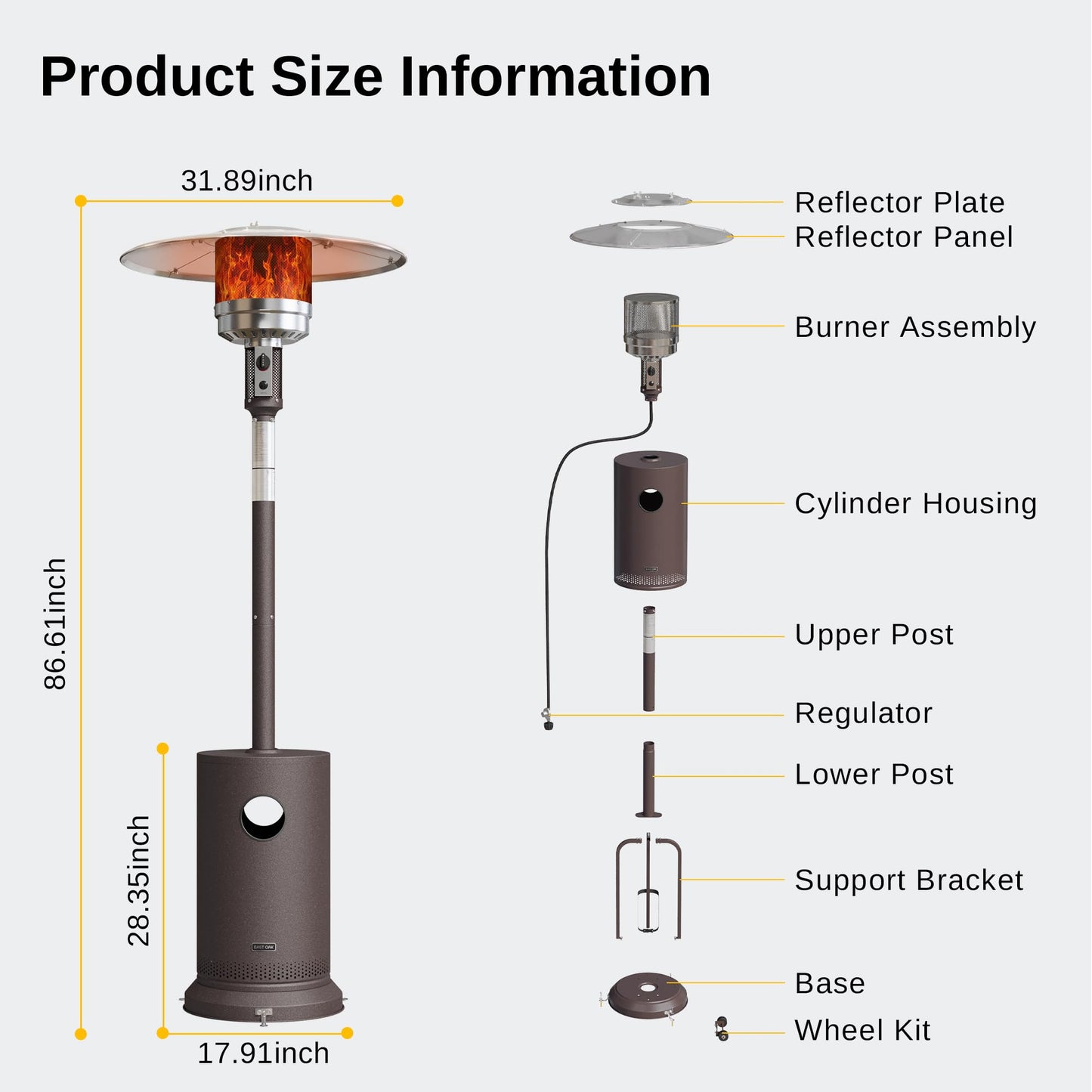 EAST OAK 48,000 BTU Patio Heater for Outdoor Use With Round Table Design, Double-Layer Stainless Steel Burner and Wheels, Outdoor Patio Heater for Home and Commercial, Coffee Bronze