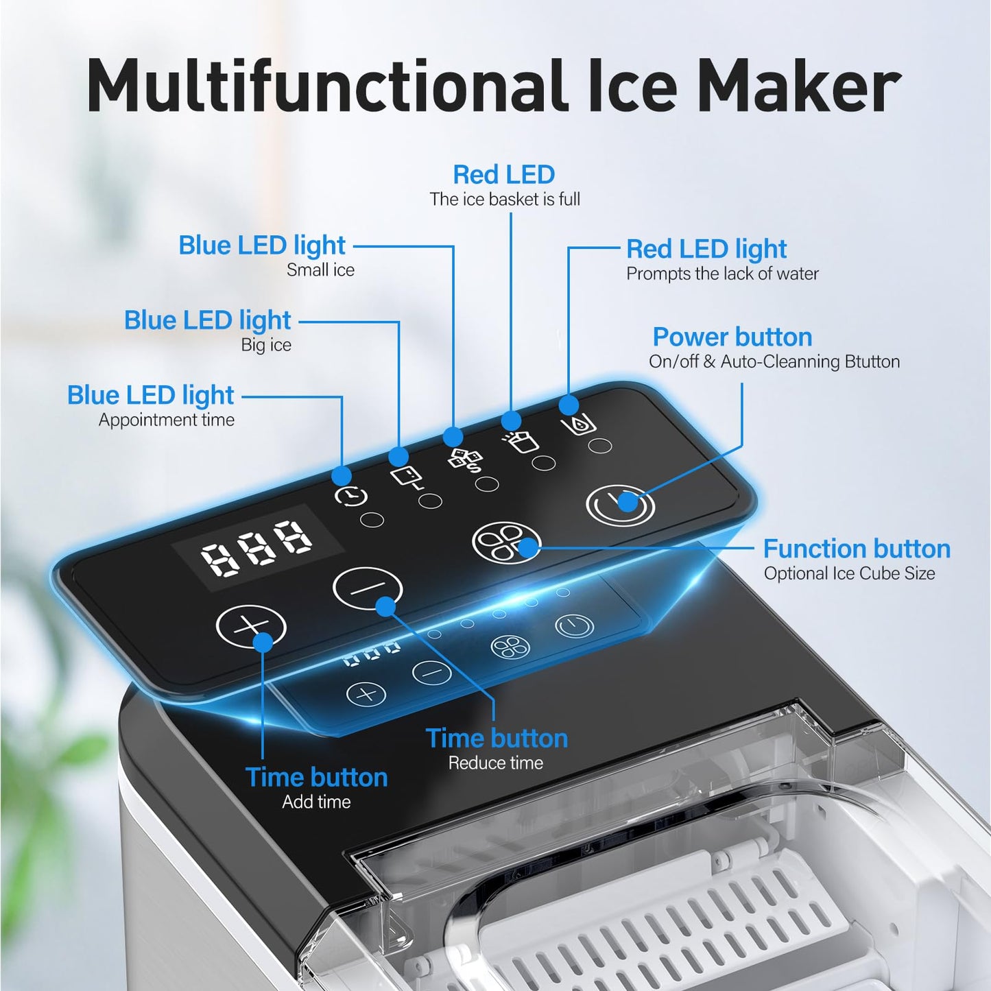 Catlyn Ice Maker Countertop,Self Cleaning Quiet Ice Makers Portable Ice Cube Machine 9 Cubes in 6 Mins 35lbs/24Hrs for Home/Kitchen/Party/Office/Bar/Party/Camping/RV/Dorm - Silver