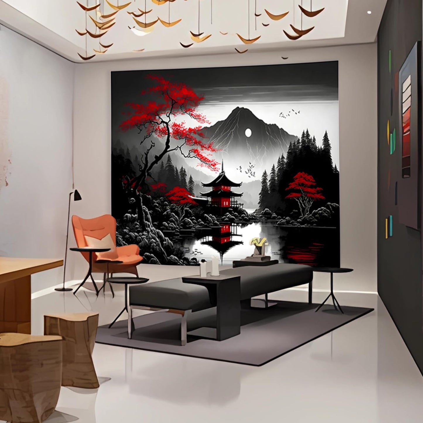 Mountain Forest Tapestry for Bedroom, Black and White Nature Moon Landscape Wall Hanging, Tree Sunset Dark Large Tapestries Aesthetic Art Decor for Living Room College Dorm Home (51x60 Inches)