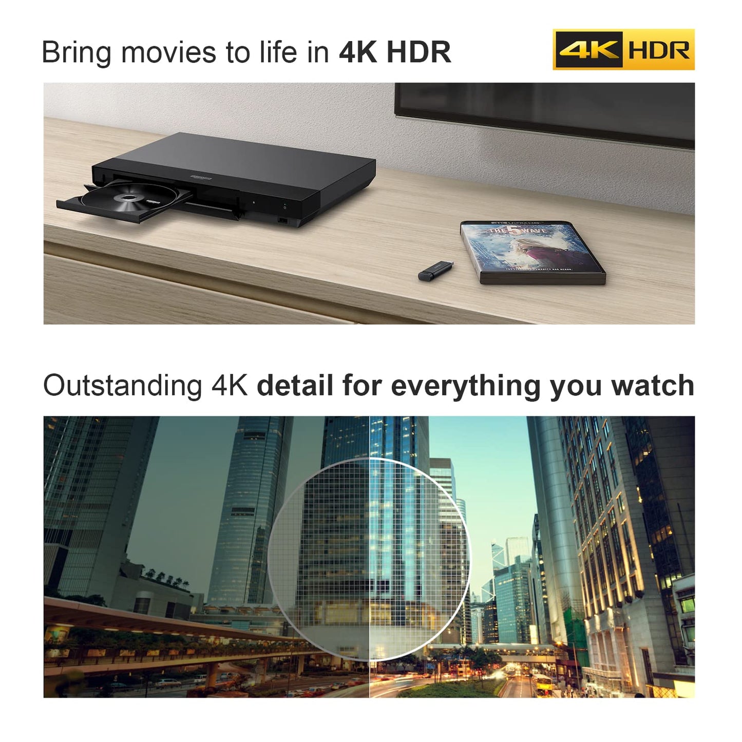 Sony 4K Upscaling 3D Home Theater Streaming Blu-Ray DVD Player with Wi-Fi, Includes HDMI Cable, Official Sony Remote, and Cloth