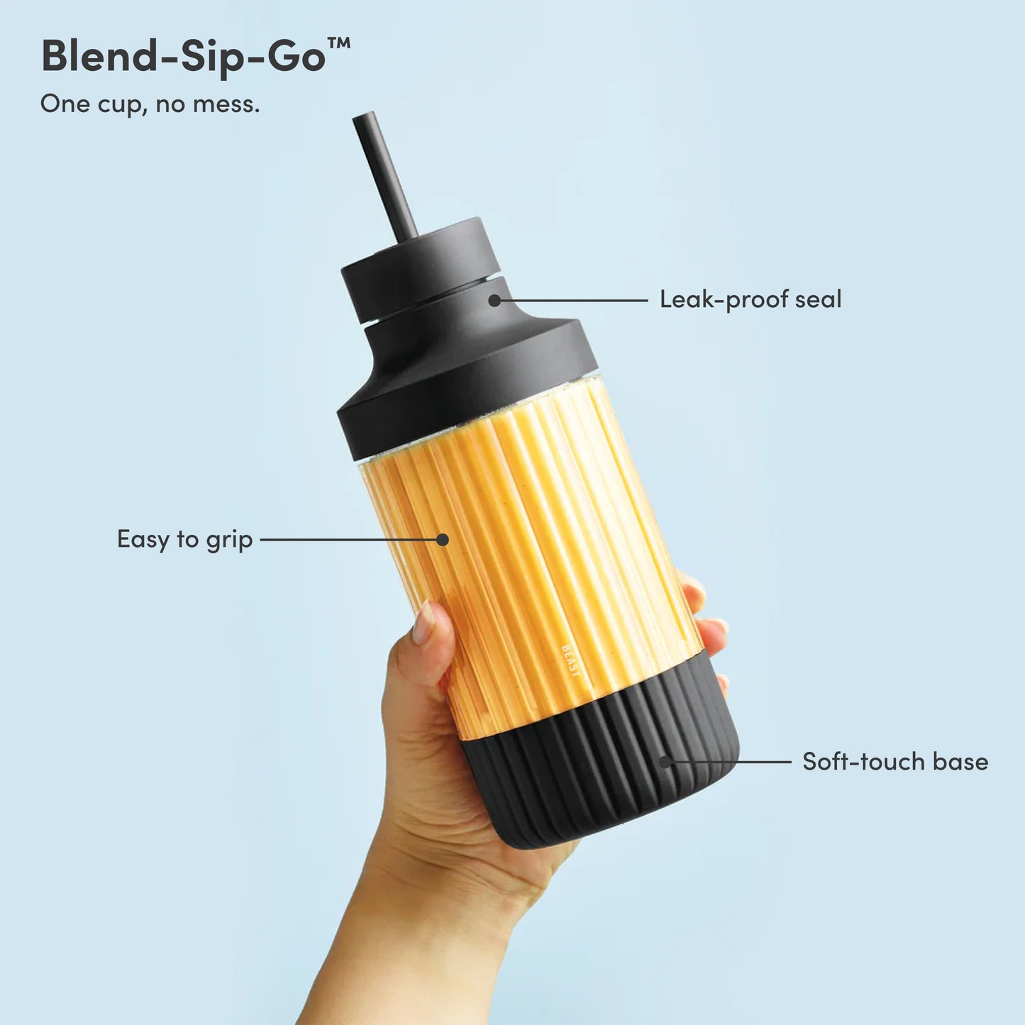 The Beast Mini Blender | Mini Countertop Kitchen Blender | Blend Smoothies and Shakes, Dressings, Sauces, Dips | Straw Cap and Straws Included | 600W (Carbon Black)