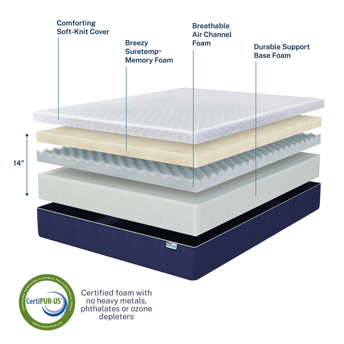 Sleep Innovations Shiloh 14 Inch Memory Foam Mattress, Cal King Size, Bed in a Box, Cradling Medium Support