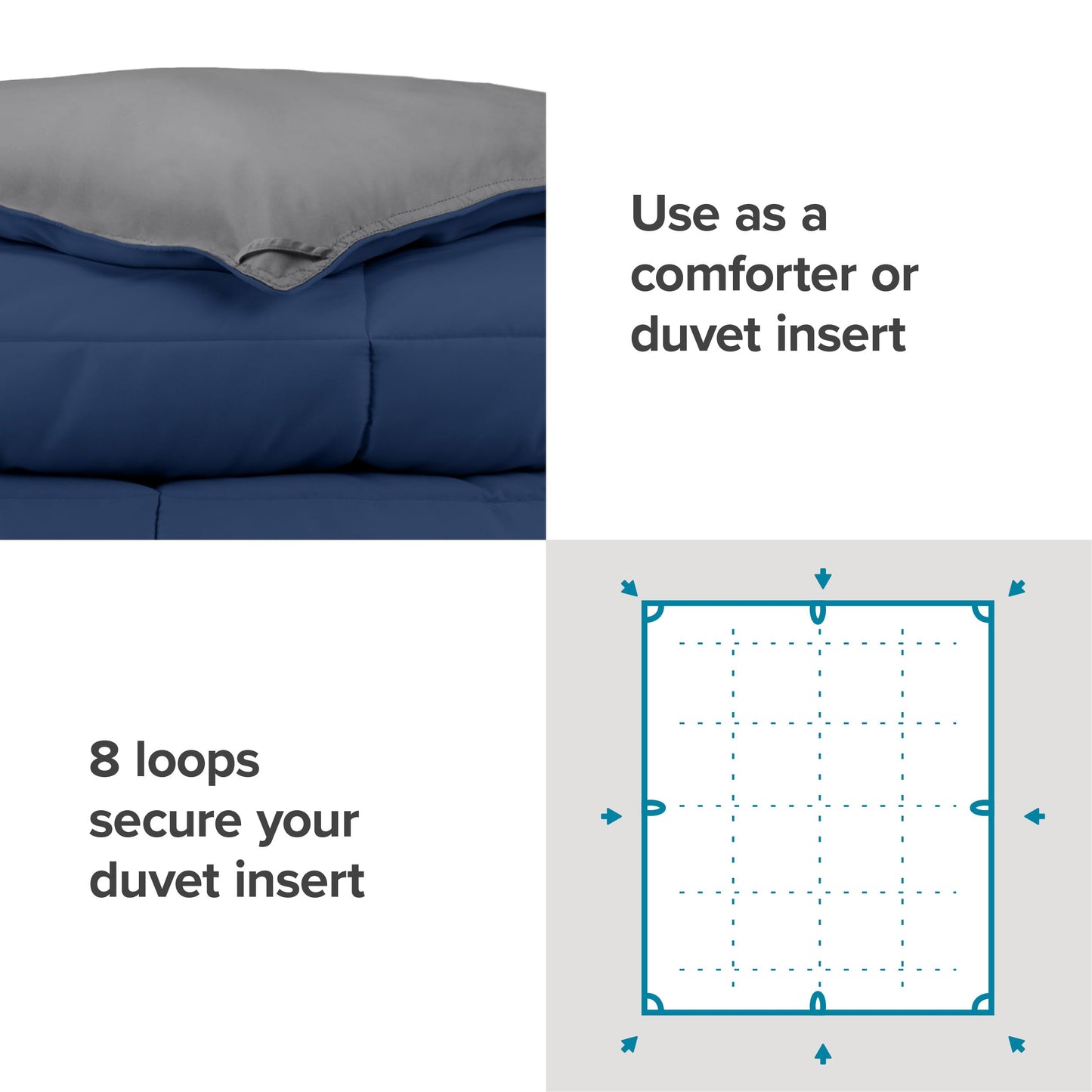 Bare Home Full Comforter - Reversible Colors - Goose Down Alternative - Ultra-Soft - Premium 1800 Series - All Season Warmth - Bedding Comforter (Full, Dark Blue/Grey)