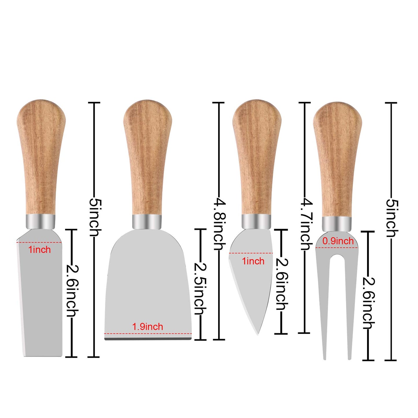 4 Piece Cheese Knives Set with Wooden Handle, Mini Steel Stainless Cheese knife set for Charcuterie and Cheese spread, Perfect for Cheese Slicer and Butter Cutter