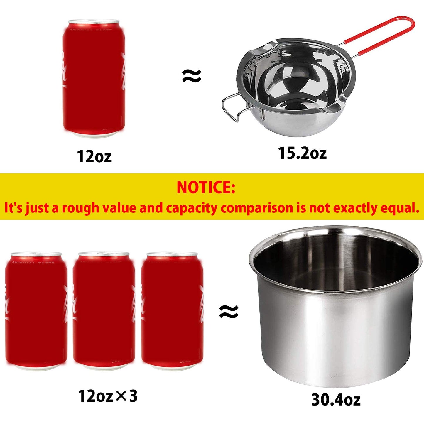 Stainless Steel Double Boiler Melting Pot with Heat Resistant Handle, Large Capacity Chocolate Melting Pot for Butter Candy Butter Cheese, Candle Making (450/900ML)