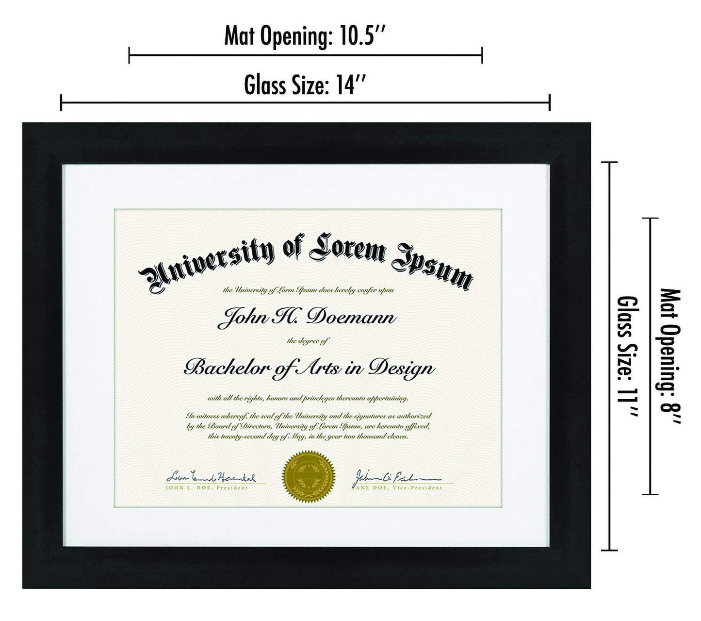 Americanflat 11x14 Diploma Frame with Shatter-Resistant Glass - Set of 2 - Use as 8.5x11 Frame with Mat or 11x14 Frame without Mat - Legacy Collection - Thin Picture Frame for Wall Display - Black