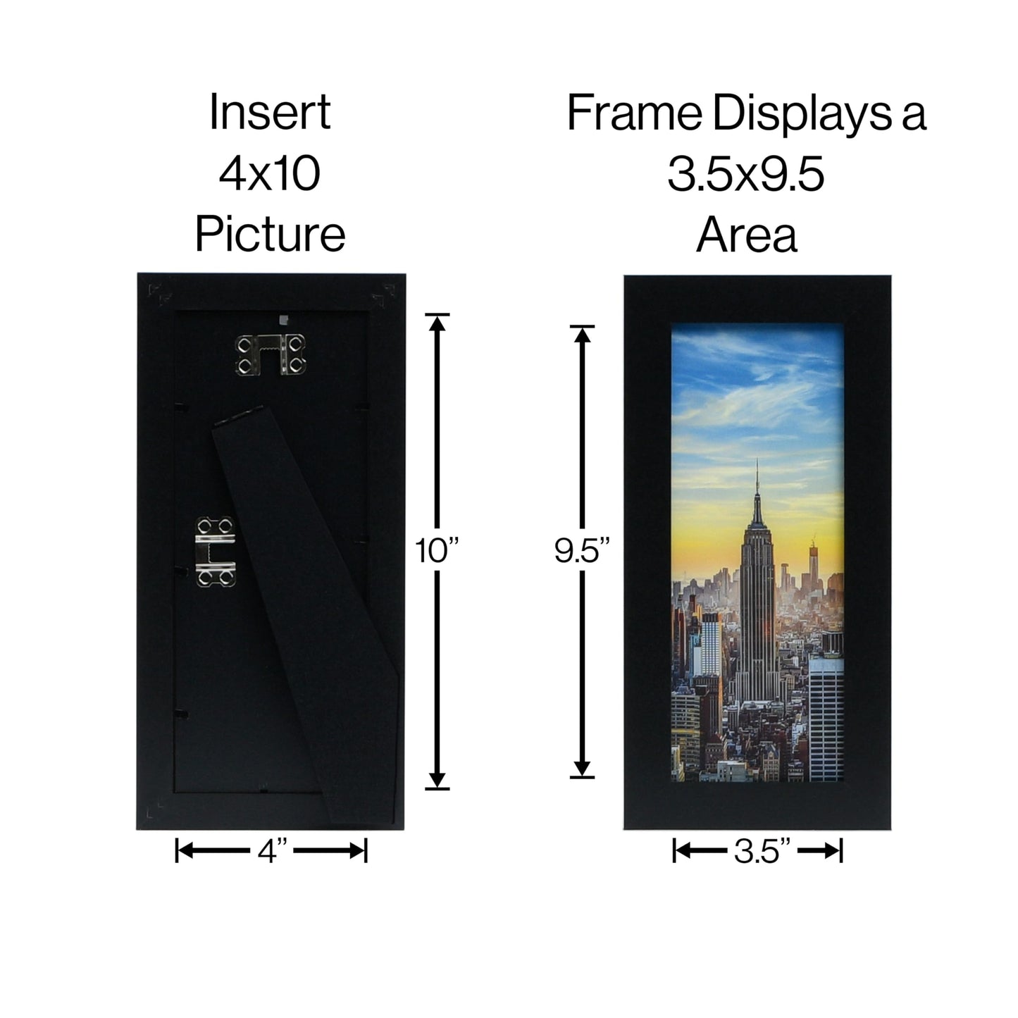 Frame Amo 4x10 Black Modern Picture Frame, 1 inch Border, Glass Front, for Wall or Table