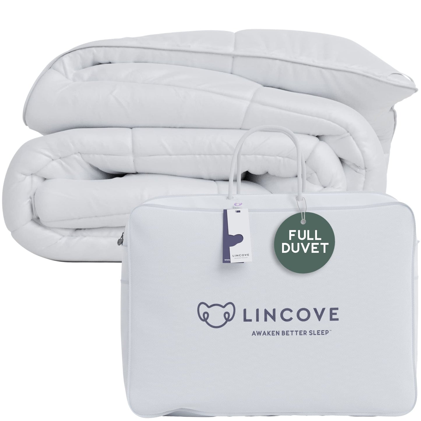 Lincove Canadian Down Comforter – All-Season Warmth Duvet Insert – Corner Loops in Each Corner, 600 Thread Count - 100% Cotton Sateen Shell, Full