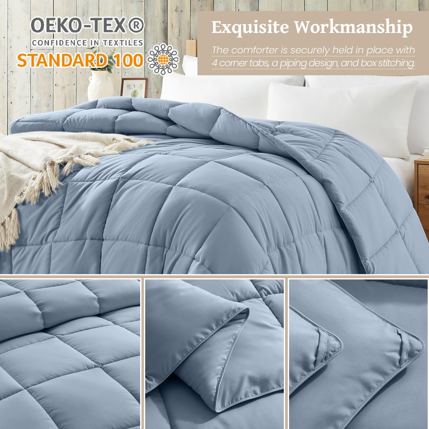 Homelike Moment Lightweight Twin Comforter-Blue Down Alternative Comforters Twin Size Bed, All Season Duvet Insert Quilted Bedding Comforter Soft Twin Size, 64x88IN