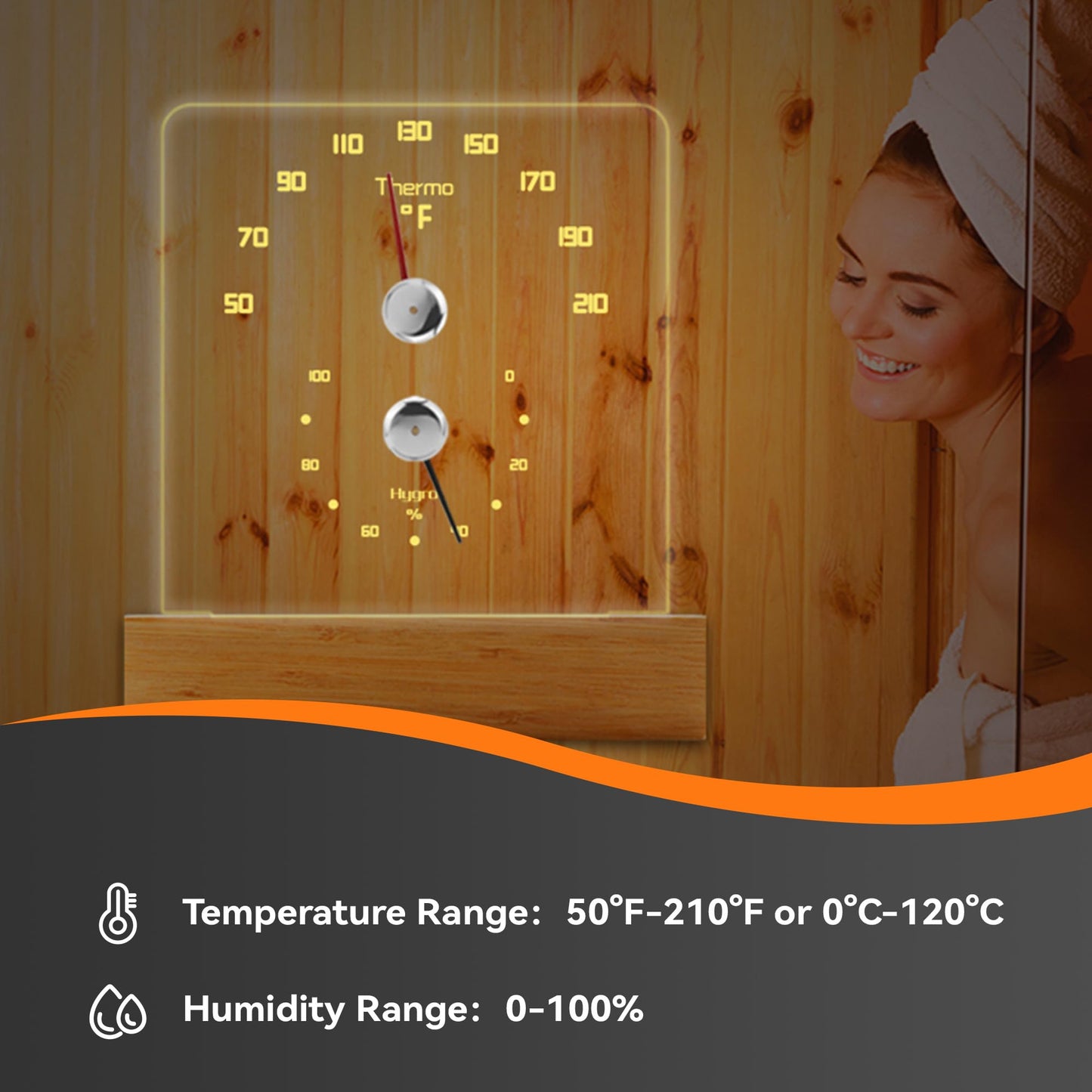 Yofidra Sauna Thermometer 2 in 1 Fahrenheit Thermometer Hygrometer with LED Light Sauna Accessories for Sauna Room Hotel